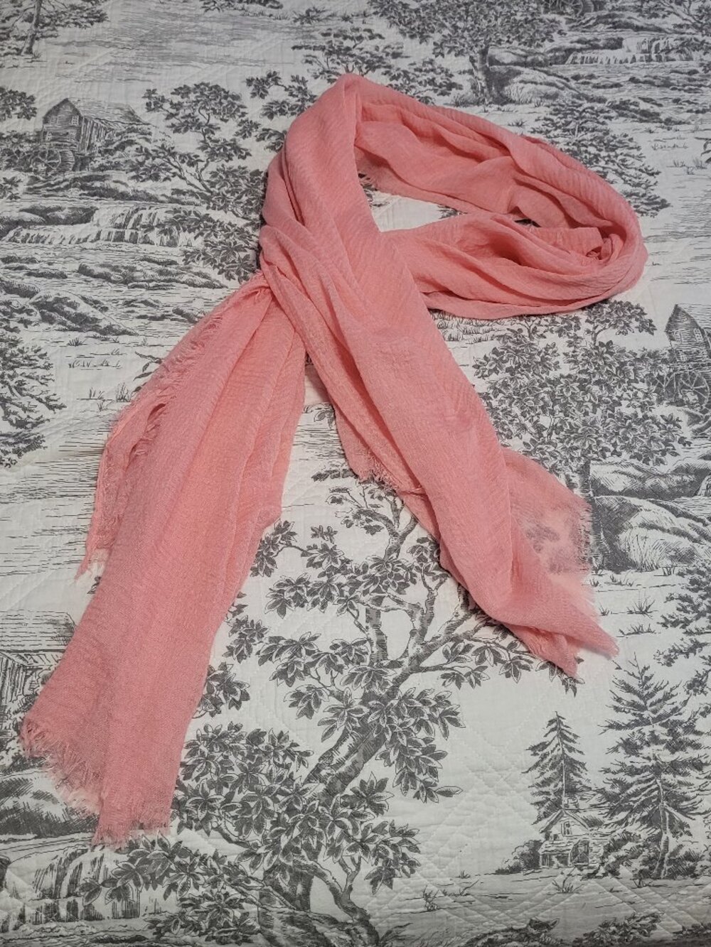 Lula Peach Colored 35" x72" Scarf Wrap w/Lightly Fringed Edges EUC